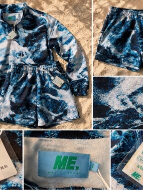 Melody Ehsani x Nordstrom Blue Ocean Print Track Set Jacket & Shorts NWT Size L